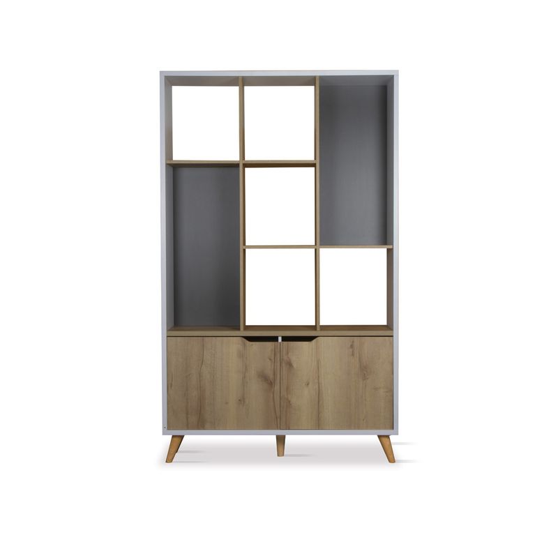 Biblioteca Chan natural/blanco con puertas inferiores
